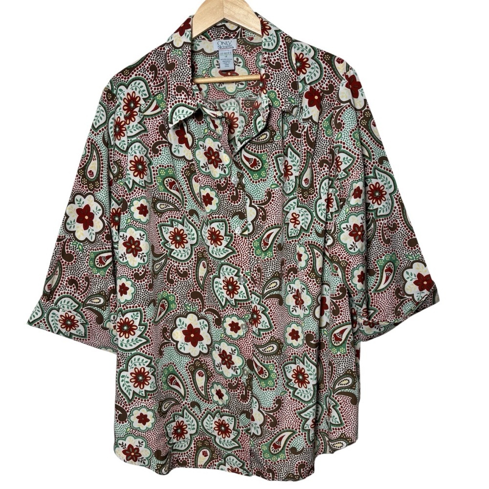Only Necessities Blouse Top Button Up Womens 1X Paisley Boho 3/4 Sleeve Western - Picture 1 of 7